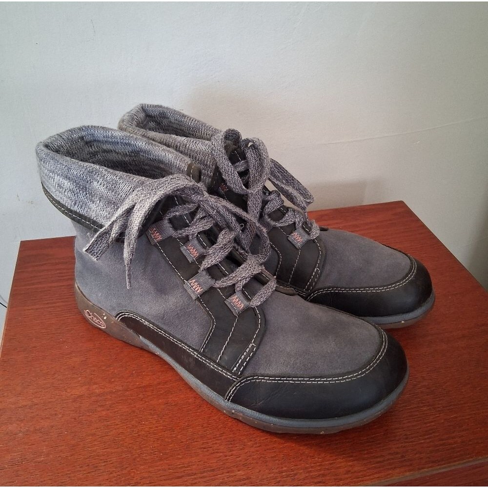 Chaco Gray and Black Lace-Up Women's Boots